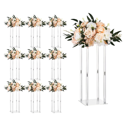 Wedding Flower Stand, 10PCS 50cm Column Flower Stand, Floral Stands with Acrylic Laminate, Cylindrical Cubic Floral Display Rack for Wedding, Party, Birthday, Home, Centerpiece Stands