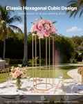 10PCS 80cm Wedding Flower Stand Column Gold Acrylic Hexagonal