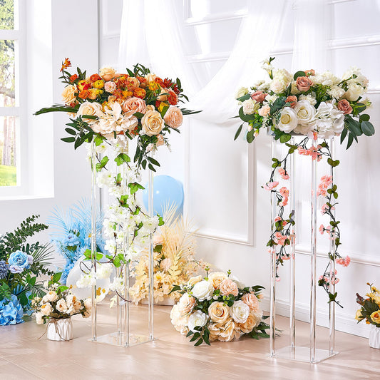 2PCS 31.5inch/80cm High Wedding Flower Stand, With Acrylic Laminate,Acrylic Vase Column Geometric Centerpiece Stands, Floral Display Rack for T-Stage Events Reception, Party Decoration Home