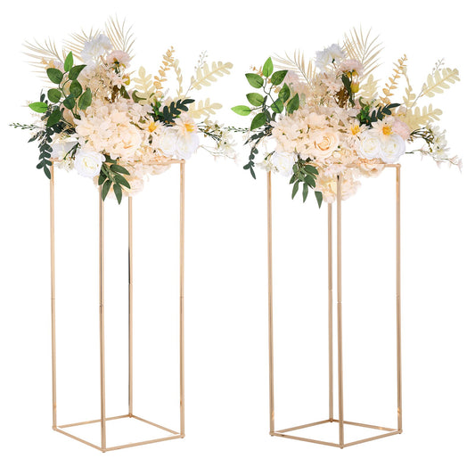 2x 80cm Gold Metal Wedding Flower Stand Vase Column Geometric Centerpiece