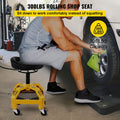 Rolling Garage Stool, 300LBS Capacity, Adjustable Height from 24 in to 28.7 in, Mechanic Seat with 360-degree Swivel Wheels and Tool Tray, for Workshop, Auto Repair Shop, Yellow