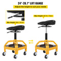 Rolling Garage Stool, 300LBS Capacity, Adjustable Height from 24 in to 28.7 in, Mechanic Seat with 360-degree Swivel Wheels and Tool Tray, for Workshop, Auto Repair Shop, Yellow