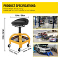 Rolling Garage Stool, 300LBS Capacity, Adjustable Height from 24 in to 28.7 in, Mechanic Seat with 360-degree Swivel Wheels and Tool Tray, for Workshop, Auto Repair Shop, Yellow