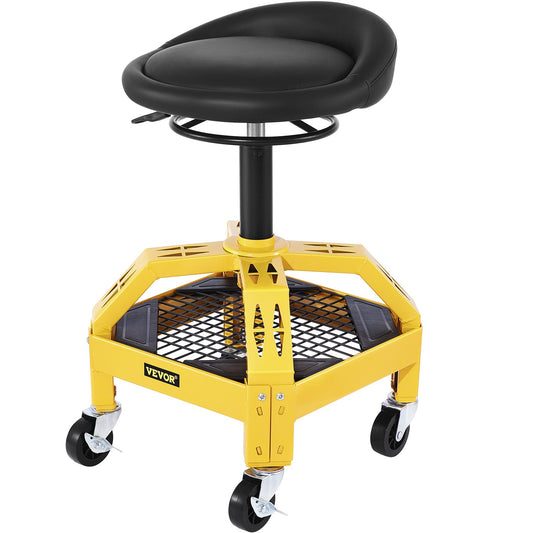 Mechanic Rolling Stool 300LBS Yellow Adjustable 24-28.7in Tool Tray