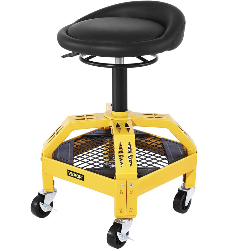 Mechanic Rolling Stool 300LBS Yellow Adjustable 24-28.7in Tool Tray