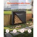 Firewood Rack with Waterproof Cover, 1.22m Outdoor Firewood Holder, 1/4 Cord Storage Metal Log Holder, 400lb Max Weight Capacity, Full Covered, Powder-Coated Wood Storage Rack for Fireplace Deck