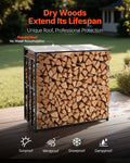 Firewood Rack 143cm 1/4 Cord Sloped Roof Metal Wood Storage Shed