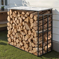 Firewood Rack 143cm 1/4 Cord Sloped Roof Metal Wood Storage Shed