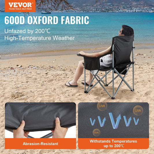 Folding Camping Chair Heavy Duty Padded Quad Armchair Cooler Bag Black