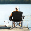 Folding Camping Chair Heavy Duty Padded Quad Armchair Cooler Bag Black