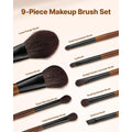 9-Piece Makeup Brush Set for Foundation Blending Eyeshadow, Professional Makeup Brush Kit with Soft Natural Wool & Vegan Synthetic Bristles, Ergonomic Wood Handle, Travel-Friendly Storage Bag