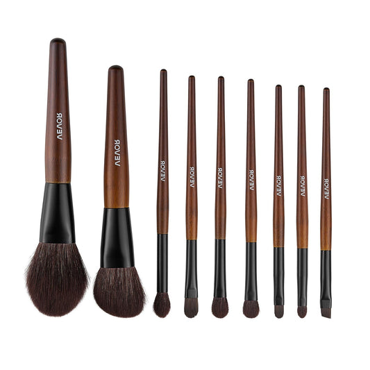 9-Piece Makeup Brush Set Foundation Blending Eyeshadow Wood Handle