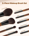 9-Piece Makeup Brush Set Foundation Blending Eyeshadow Wood Handle