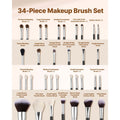 34-Piece Makeup Brush Set, Professional Brushes Kit for Foundation Blending Eyeshadow Concealer Blush - with Soft Bristles, Ergonomic Wood Handle, Travel-Friendly Case Included