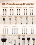 34-Piece Makeup Brush Set Foundation Eyeshadow Blush Concealer Kit