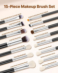 15-Piece Makeup Brush Set Foundation Eyeshadow Vegan Synthetic
