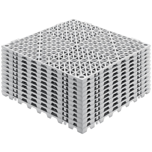 Modular Interlocking Cushion, 12 Pack 30 x 30 cm Splicing Drainage Mats, Soft PVC Interlocking Drainage Floor Tiles, Non-Slip Drainage Holes for Restroom, Bathroom, Kitchen, Pool, Wet Area, Gray
