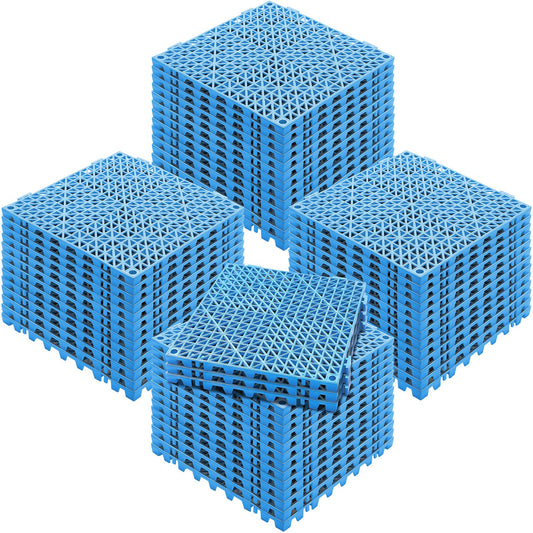 Modular Interlocking Cushion, 55 Pack 30 x 30 cm Splicing Drainage Mats, Soft PVC Interlocking Drainage Floor Tiles, Non-Slip Drainage Holes for Restroom, Bathroom, Kitchen, Pool, Wet Area, Blue