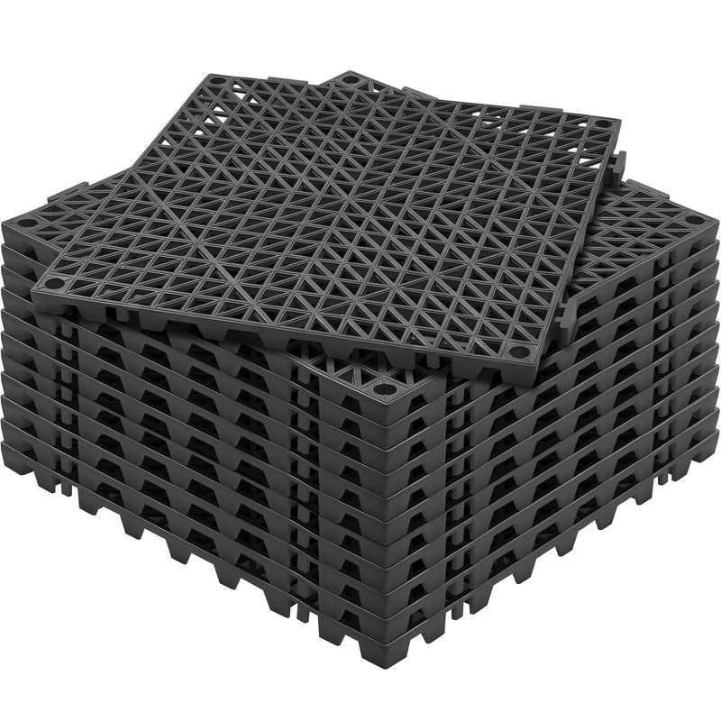 VEVOR Interlocking Drainage Floor Tiles 12 Pack 30x30cm Black Non-Slip