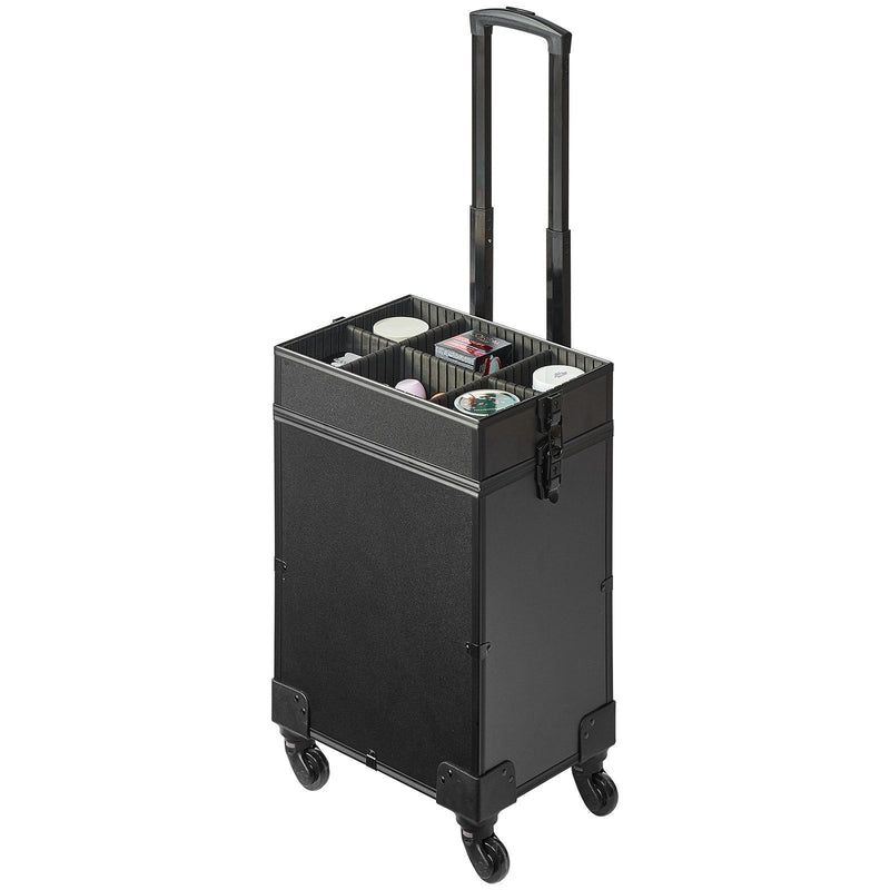Professional Makeup Train Case Aluminum Extra Large Rolling Black