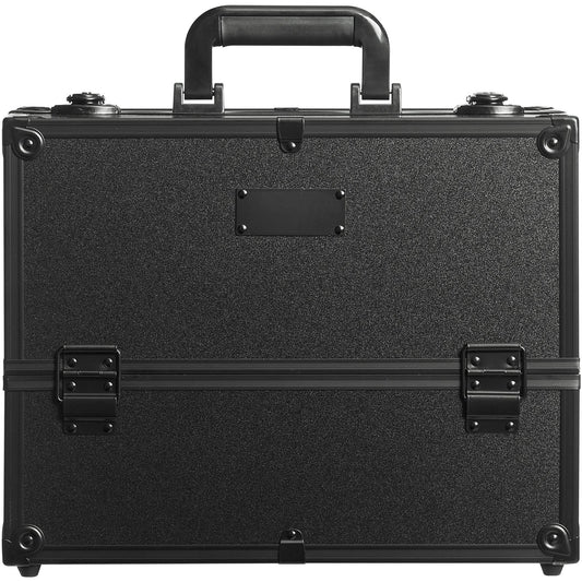 Makeup Train Case 370MM Large Portable Cosmetic Case, 6 Tier Trays Professional Makeup Storage Organizer Box Make Up Carrier with Handle And Strap Travel Case for Women and Girls - Black