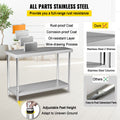 Stainless Steel Prep Table, 122 x 46 x 86 cm, 250kg Load Capacity Heavy Duty Metal Worktable with Adjustable Undershelf, Commercial Workstation for Kitchen Restaurant Garage Backyard