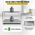 Stainless Steel Prep Table, 122 x 46 x 86 cm, 250kg Load Capacity Heavy Duty Metal Worktable with Adjustable Undershelf, Commercial Workstation for Kitchen Restaurant Garage Backyard