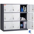 9 Door Metal Storage Cabinet Gray Steel Office Employees