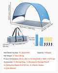 Beach Tent 3 Person UPF 50+ Sun Shelter Portable Canopy Camping