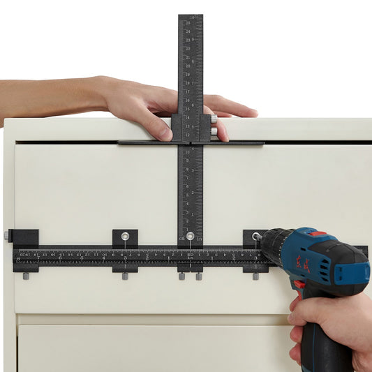 Cabinet Hardware Jig, Aluminum Alloy Cabinet Handle Jig with Center Punch, Adjustable Cabinet Hardware Template Tool, for Installation of Door Drawer Front Knobs Handles and Pulls