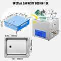 Powerful Stainless Steel 13.5-15 L Liters Ultrasonic Cleaner 360W Digital Heater Timer