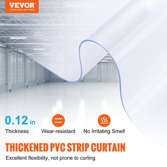 Strip Curtain, 2500 cm L x 30.5 cm W x 3 mm Thickness, Clear PVC Smooth Curtain Strip Door Bulk Roll, Plastic Door Strips for Doorways of Supermarket, Garage, Warehouse, Barn, Pet Animal House