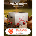 Automatic Chicken Feeder, 38.56 kg Capacity, 6 Feeding Ports No-Waste Poultry Feeder with Built-In Divider, with Latch & Handle, Metal Construction, for Chickens Bantams Pheasants Poultry Coop
