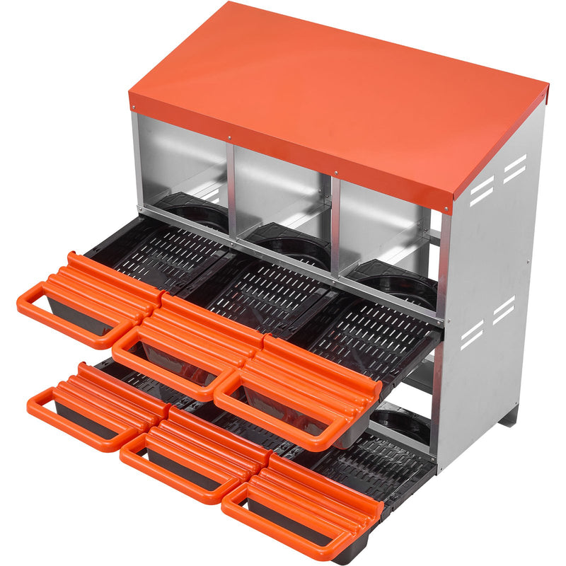 2 Tier Chicken Nesting Box 6 Compartment Metal Egg Laying Roll Out