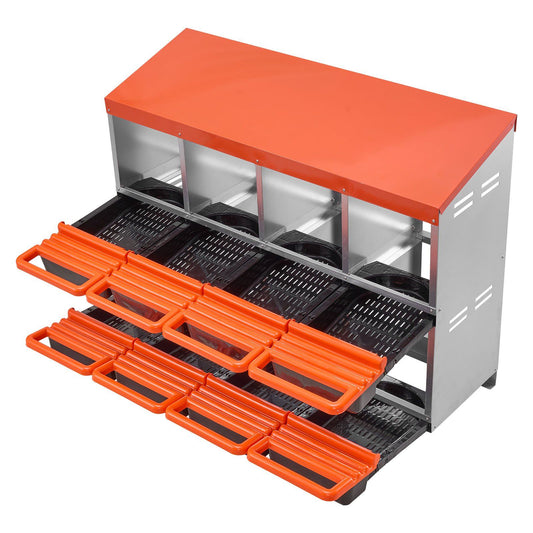 2 Tier Chicken Nesting Box 8 Compartments Metal Egg Laying Roll Out