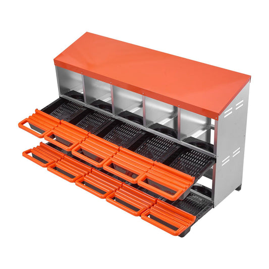 2 Tier Chicken Nesting Box 10 Compartment Metal Egg Laying Roll Out