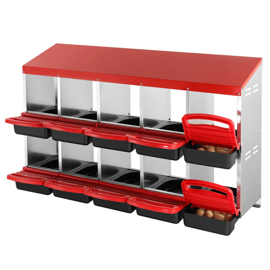 10-Compartment Chicken Nest Box Mental Box with Inclined Nesting Boxes