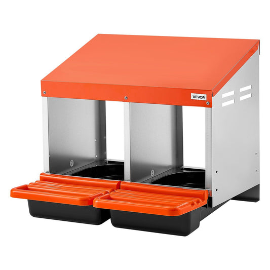 Chicken Nesting Boxes, 2 Compartments, Easy Egg Collection, Wall Mount, Easy to Assemble, Galvanized Steel and High-Strength Plastic, Roll Away Nesting Boxes for Chickens Laying Eggs, Orange