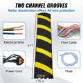 6 ft Rubber Speed Hump, 2 Channel, 10000 kg/axle Load Capacity Heavy Duty Traffic Speed Bump, with High Reflective Yellow Strip 4 Expansion Screws and 1 Drill, for Asphalt Concrete Gravel Roads