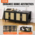 Wooden Cat Litter Box Enclosure Furniture Hidden 2 Rooms Black