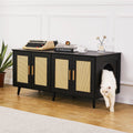 Wooden Cat Litter Box Enclosure Furniture Hidden 2 Rooms Black