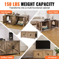 Wooden Cat Litter Box Enclosure Furniture Hidden 2 Room Greige