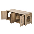 Wooden Cat Litter Box Enclosure Furniture Hidden 2 Room Greige