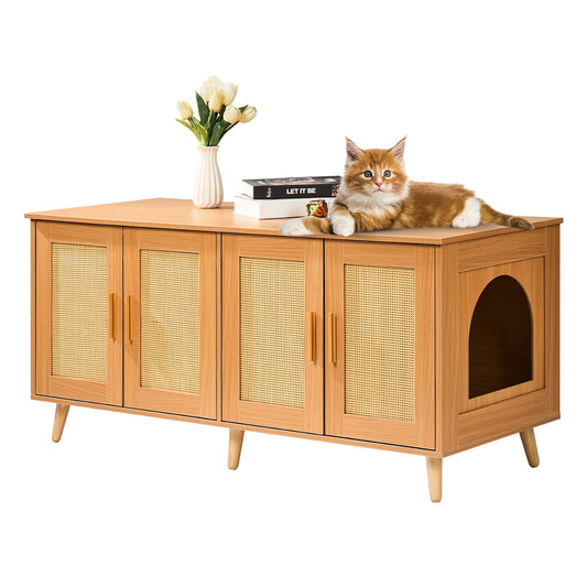 Wooden Cat Litter Box Enclosure Furniture Hidden 2 Cats
