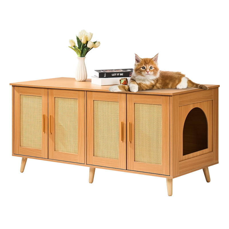 Wooden Cat Litter Box Enclosure Furniture Hidden 2 Cats