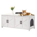 Wooden Cat Litter Box Enclosure Furniture Hidden 2 Room White