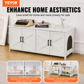Wooden Cat Litter Box Enclosure Furniture Hidden 2 Room White