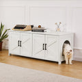 Wooden Cat Litter Box Enclosure Furniture Hidden 2 Room White