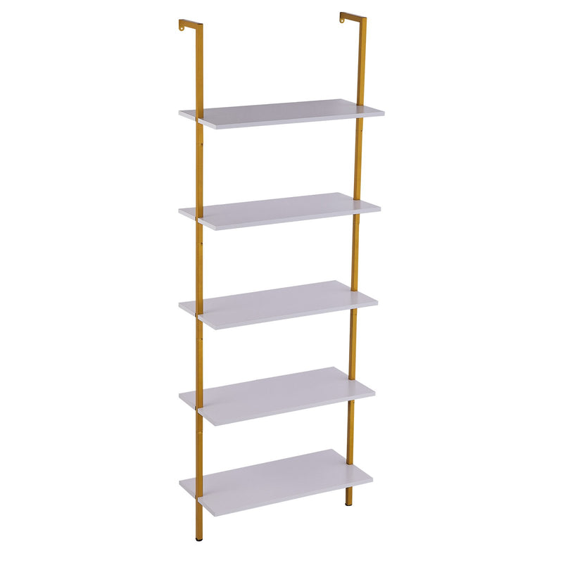 Industrial Pipe Shelf 5 Tier 182.5cm Gold White Wall Mount