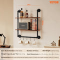 Industrial Pipe Shelf 2 Tier 24x7.87in Wall Mount Kitchen